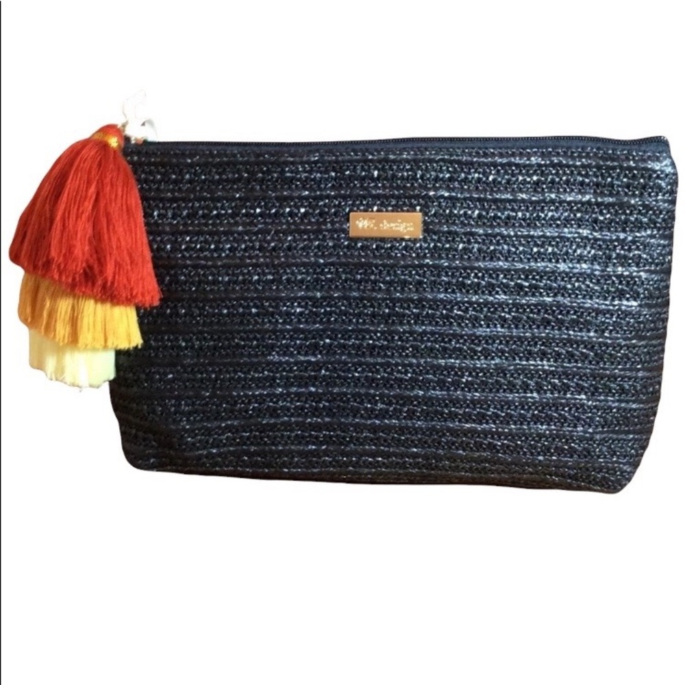 V.B. Designs Black Straw Handbag Colored Tassels NEW